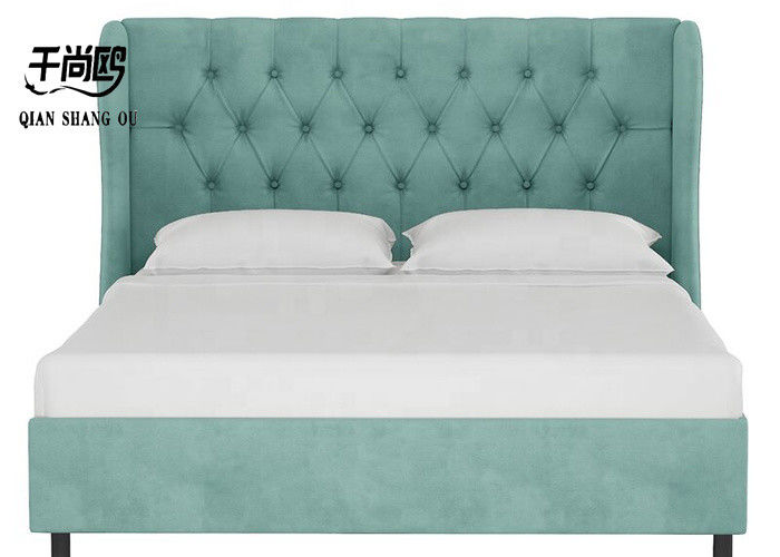 Linen Platform Tufted Bed Bedroom Furniture Wooden Bed for Apartment