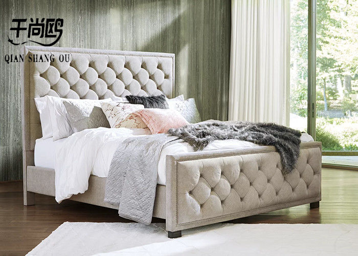 Luxury Tall Upholstered King Size Bed Button Metal 137*203cm 153*203cm